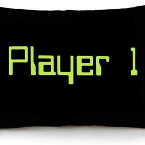 Black Satin Player 1 Gamer Pillowcase Video Game